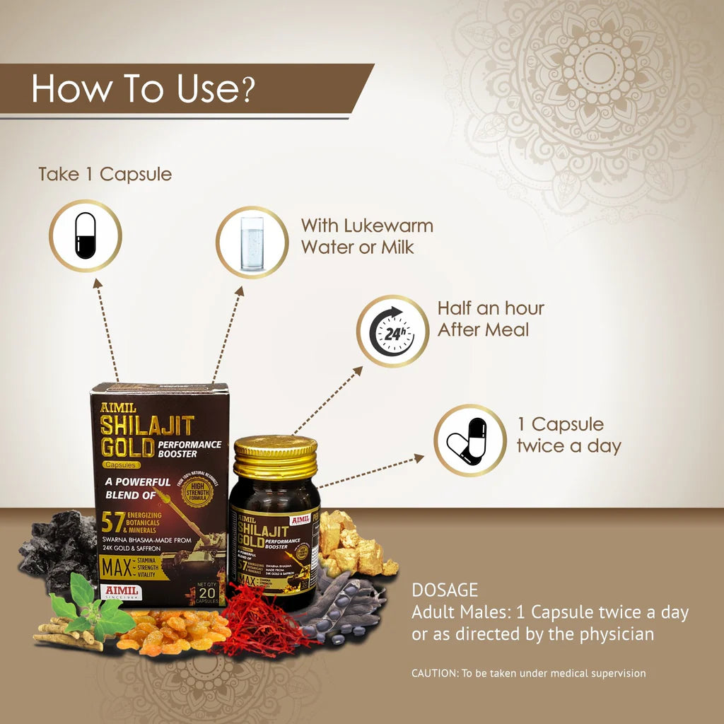 Aimil Shilajit Gold Capsules Performance Booster 20 Capsules
