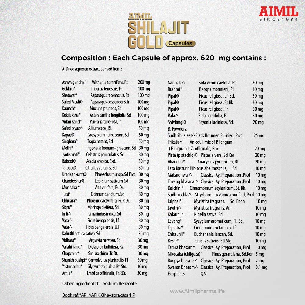 Aimil Shilajit Gold Capsules Performance Booster 20 Capsules
