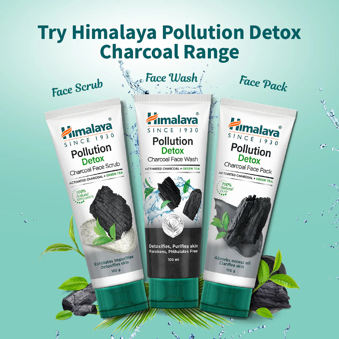 Himalaya Pollution Detox Charcoal Range products on a light blue background