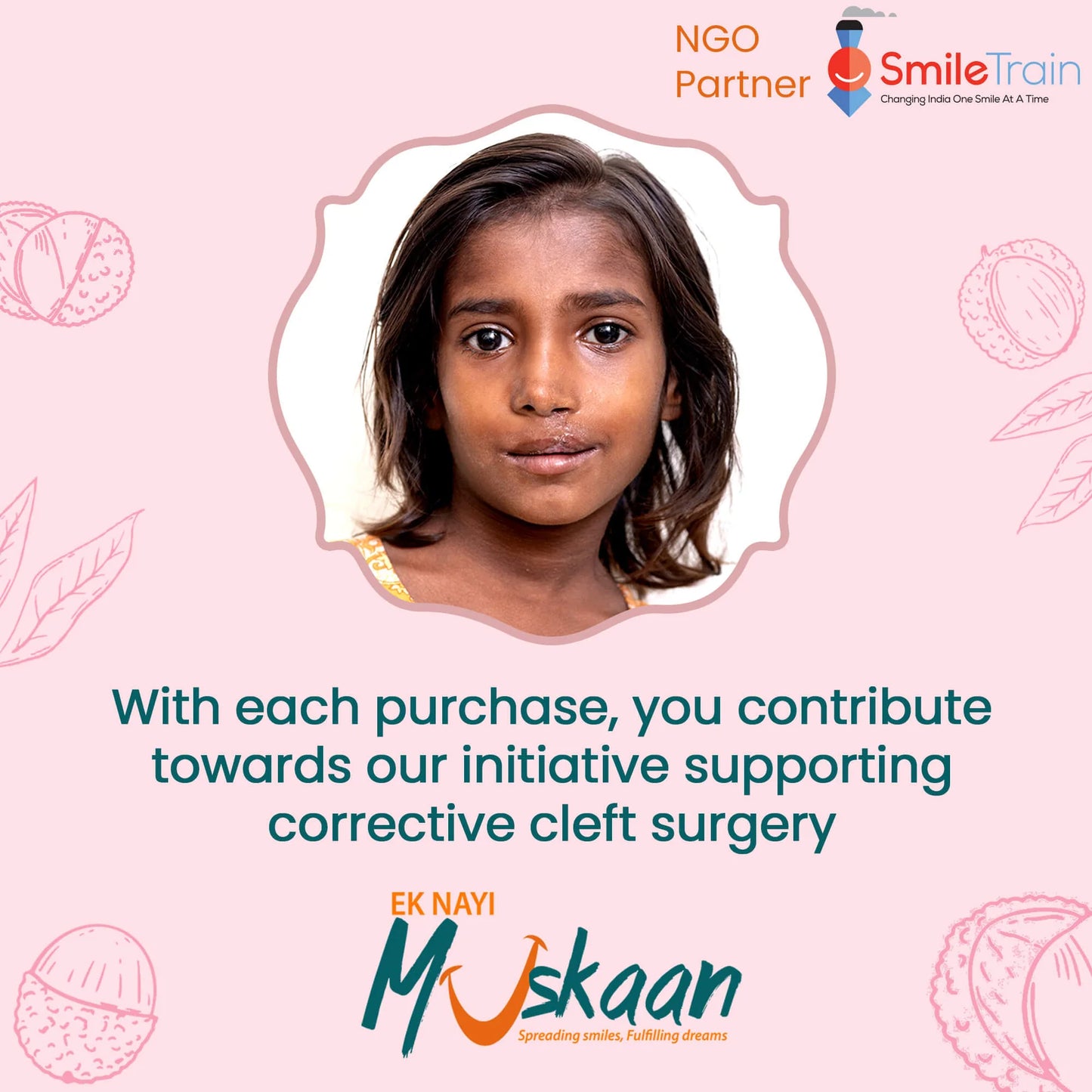 Advertisement featuring a young girl with text about supporting corrective cleft surgery initiatives.
