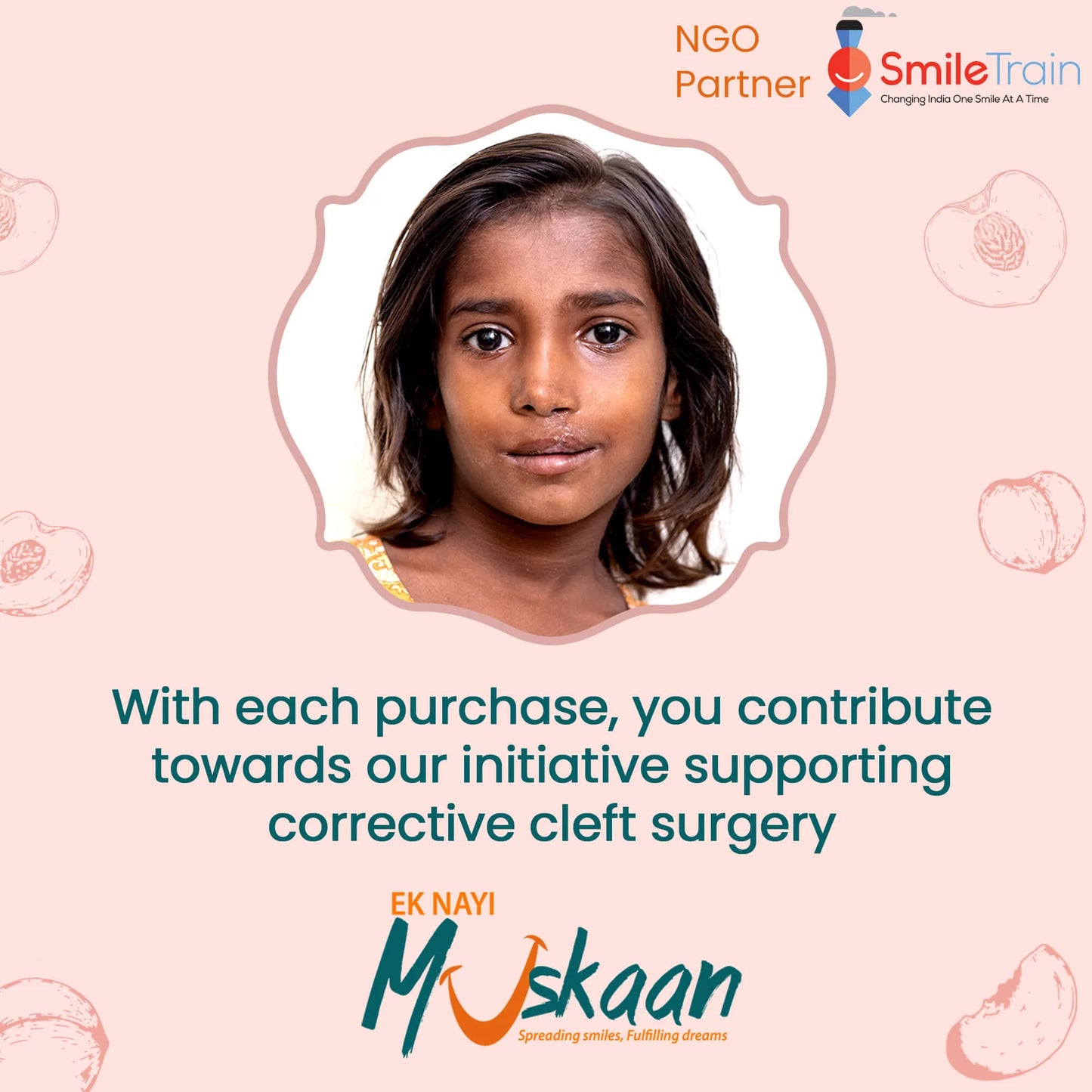 Advertisement featuring a young girl with text about supporting corrective cleft surgery initiatives.