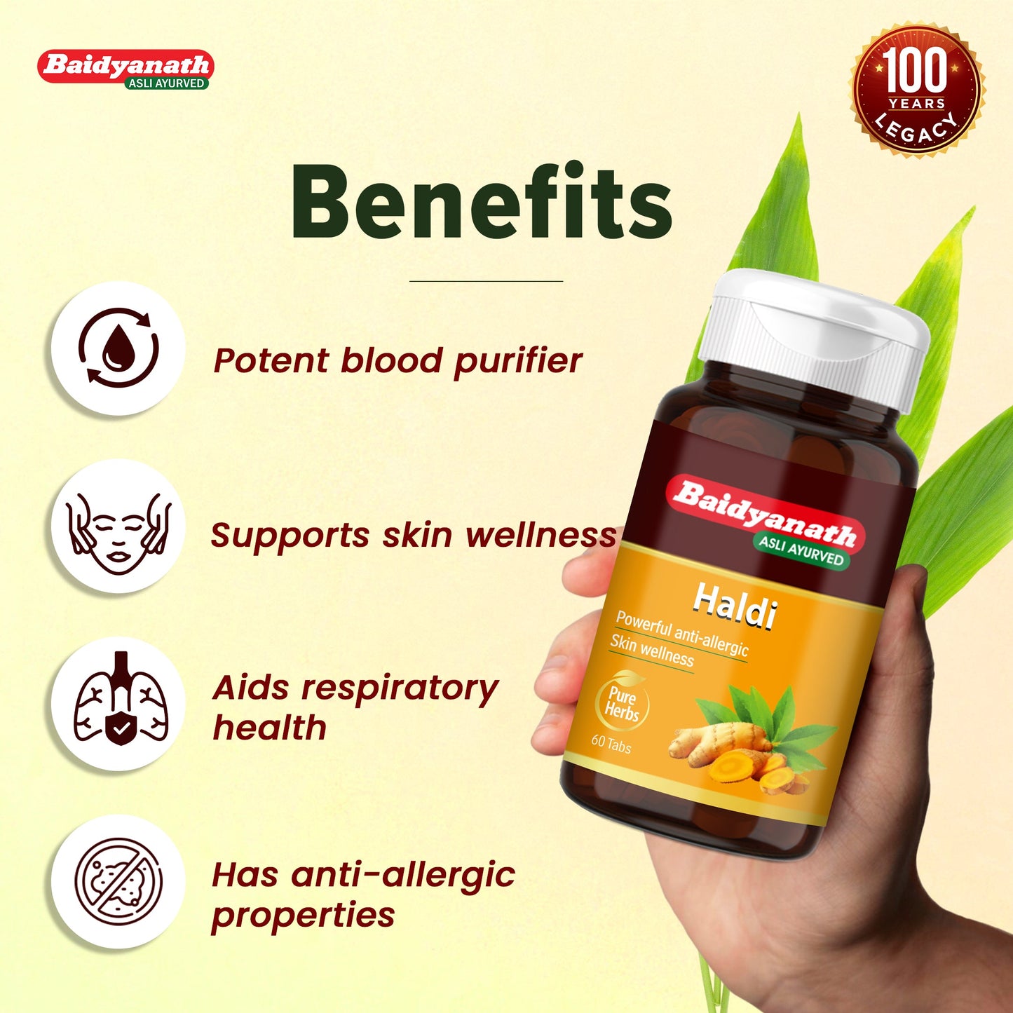 Baidyanath Haldi 60 Tablets For Purifying Blood & relieve skin issues