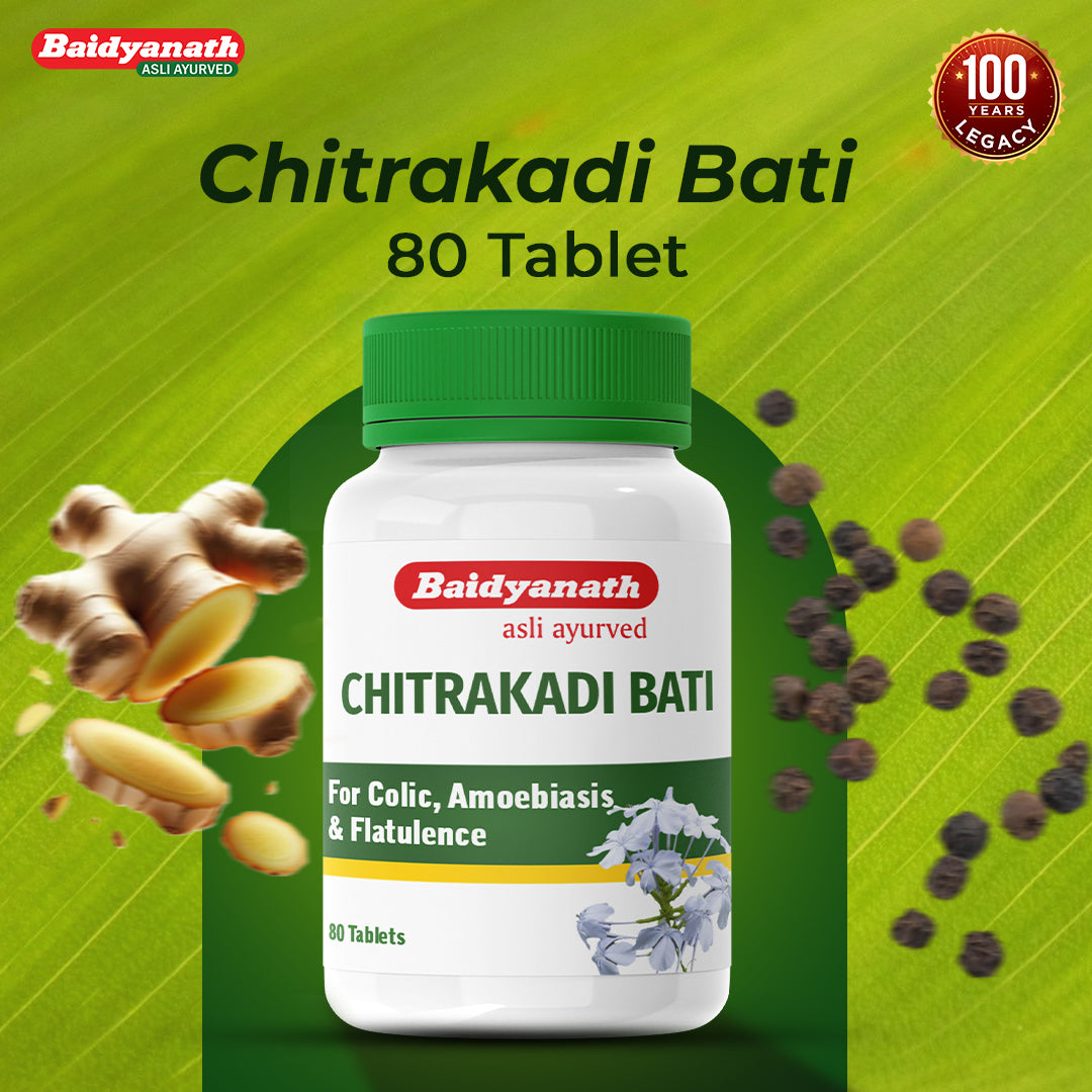Baidyanath Chitrakadi Bati – Ayurvedic Digestive Tonic Helps Relieve Gas, Acidity & Indigestion - 80 Tablets