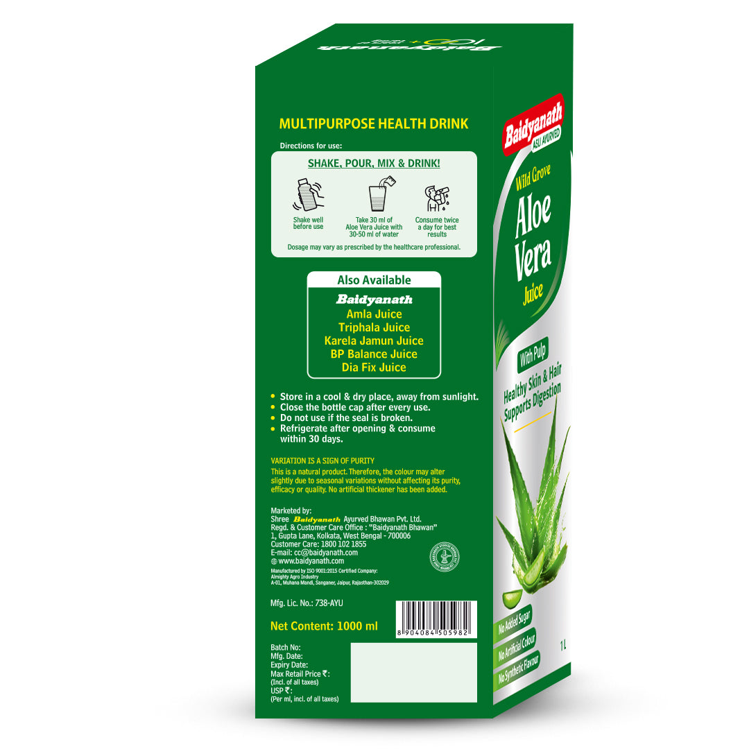 Baidyanath Wild Grove Aloe Vera Juice with Natural Pulp 1 Ltr