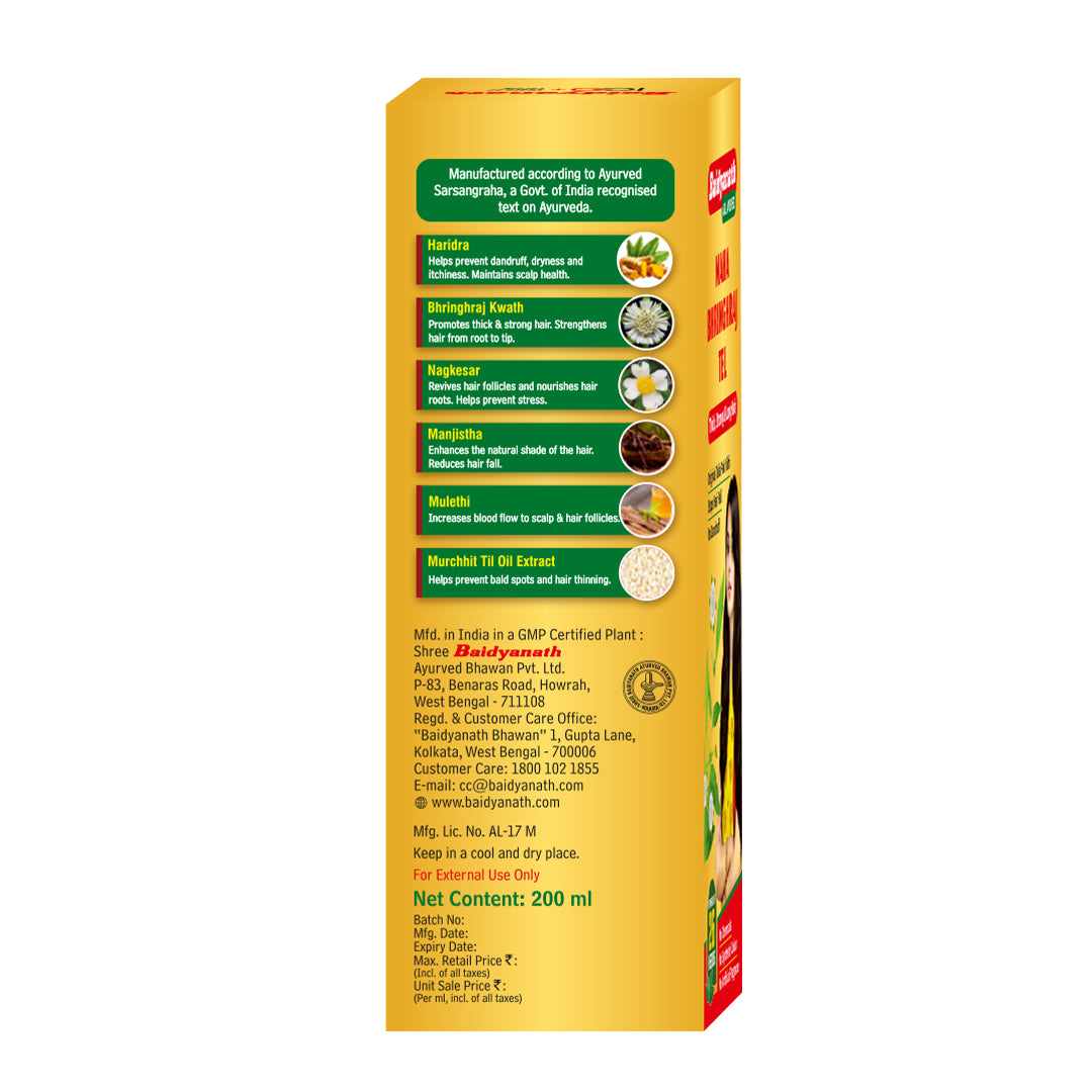 Baidyanath Mahabhringraj Oil Med Ayurvedic Hair Oil With No Added Chemicals Or Fragrance 200Ml