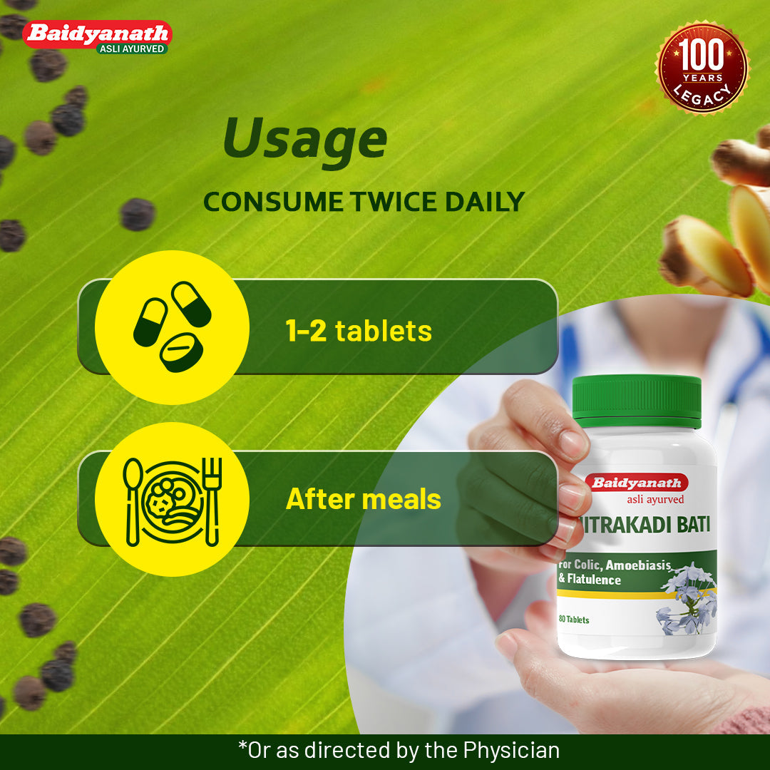 Baidyanath Chitrakadi Bati â€“ Ayurvedic Digestive Tonic Helps Relieve Gas, Acidity & Indigestion - 80 Tablets