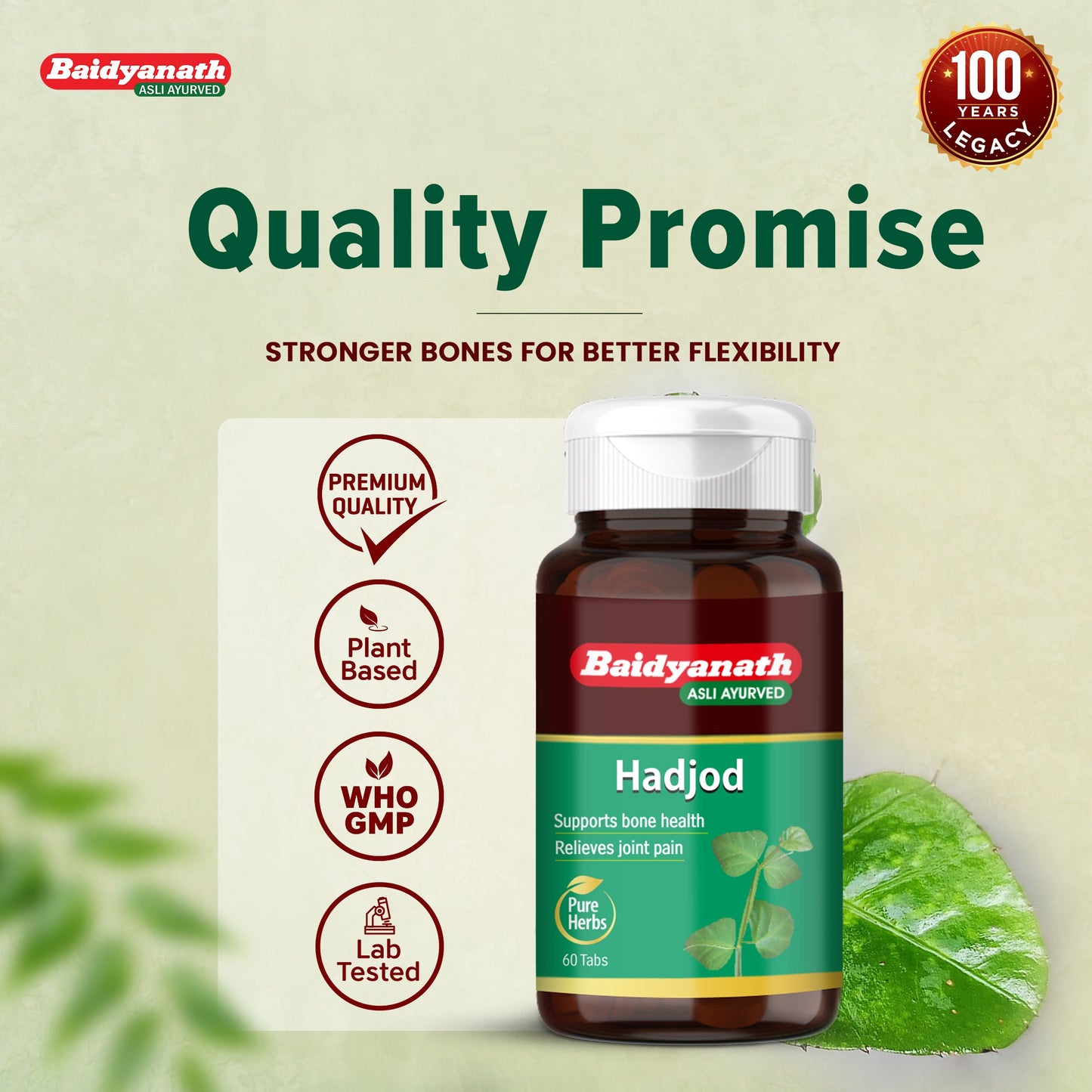Baidyanath Hadjod 60 Tablets For Strong Bone and Joint Wellness