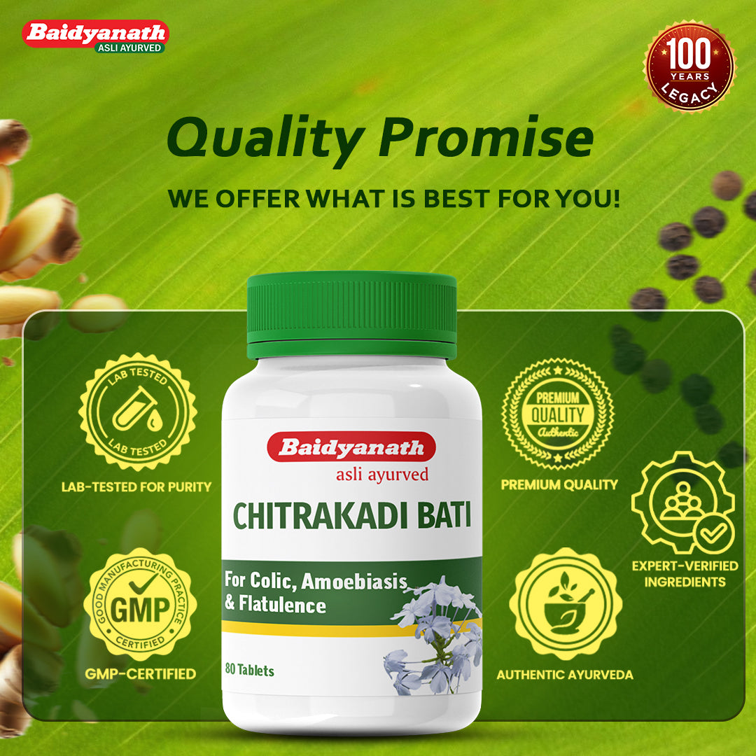 Baidyanath Chitrakadi Bati â€“ Ayurvedic Digestive Tonic Helps Relieve Gas, Acidity & Indigestion - 80 Tablets