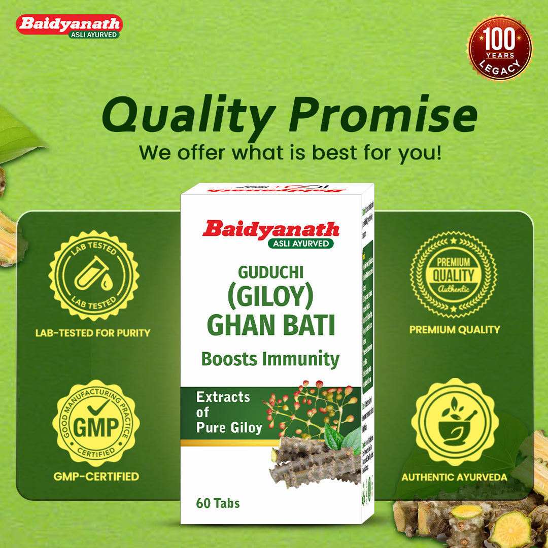 Baidyanath Guduchi Ghan Bati – Ayurvedic Immunity Booster Supports Respiratory & Liver Health 250 mg – 60 Tablets