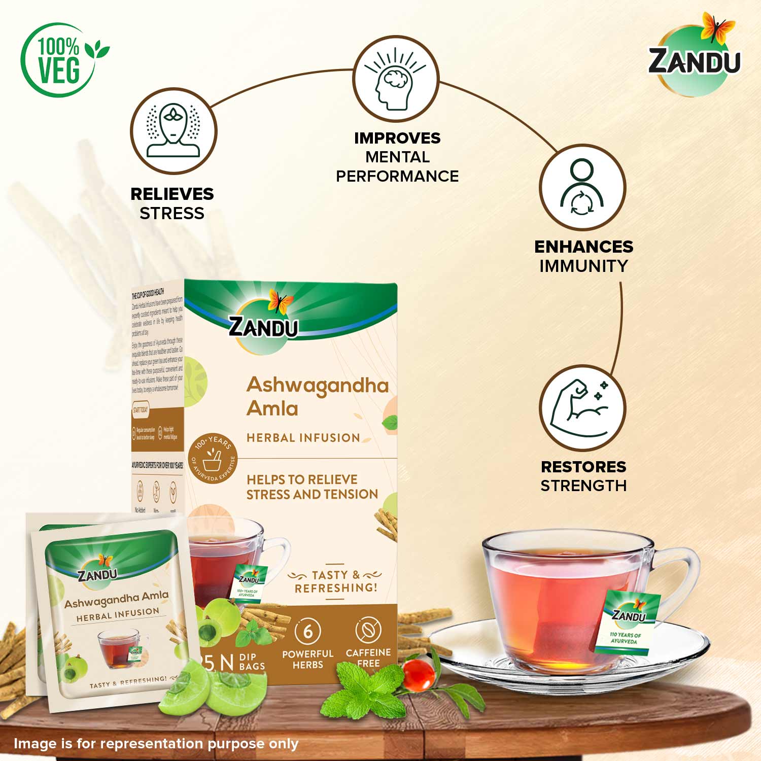 Zandu Ashwagandha Amla Tea 25 Teabags x2U