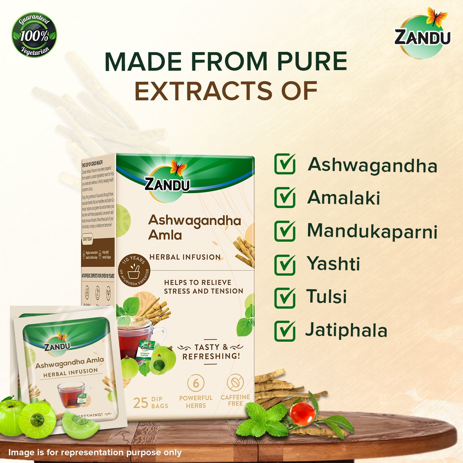 Zandu Ashwagandha Amla Tea 25 Teabags x2U