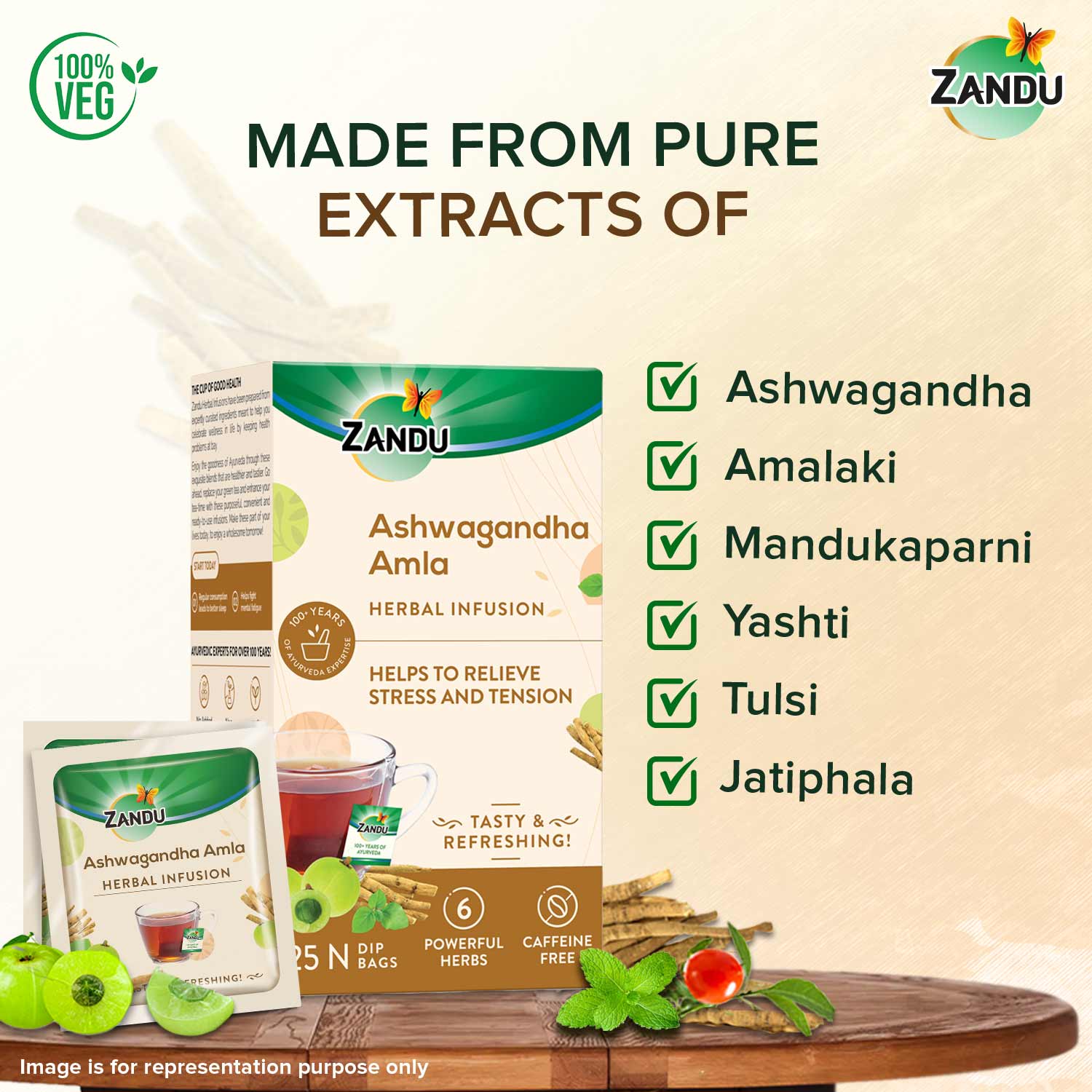 Zandu Ashwagandha Amla Tea 25 Teabags x2U