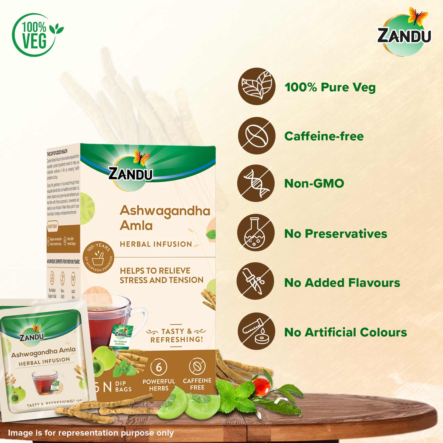 Zandu Ashwagandha Amla Tea 25 Teabags x2U