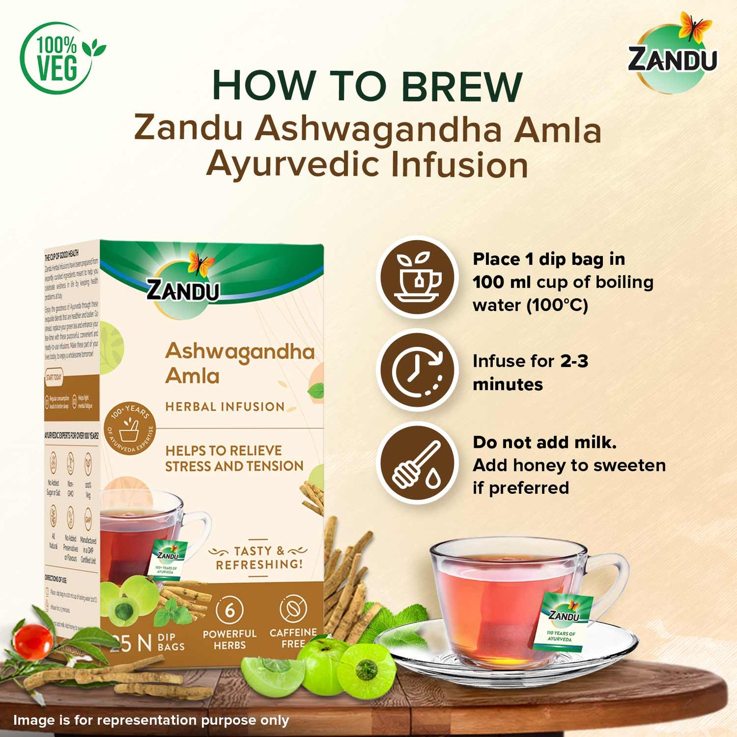Zandu Ashwagandha Amla Tea 25 Teabags x2U