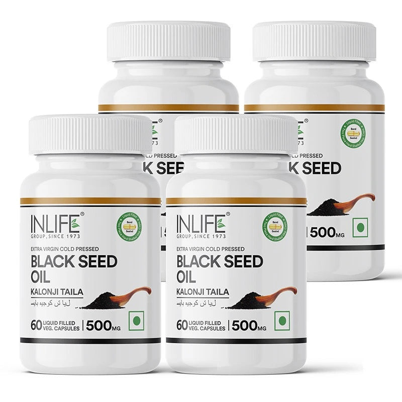 Inlife Black Seed Oil Supplement | Kalonji Oil Capsules | 500mg | Veg. Capsules - 10