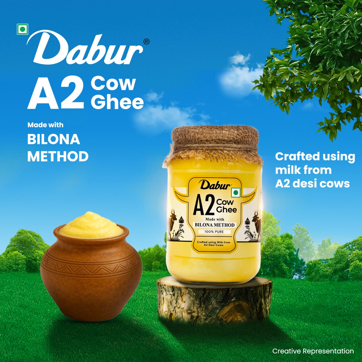 Dabur A2 Cow Ghee | Rich in Vitamin A & Antioxidant | Bilona method | Helps balance Vata & Pitta Dosha | Made from desi cows Milk 500ml