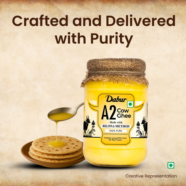 Dabur A2 Cow Ghee | Rich in Vitamin A & Antioxidant | Bilona method | Helps balance Vata & Pitta Dosha | Made from desi cows Milk