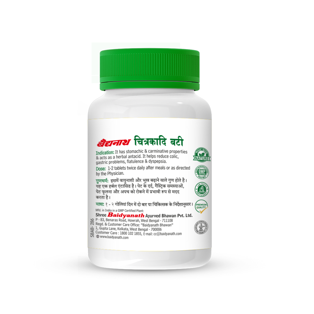Baidyanath Chitrakadi Bati â€“ Ayurvedic Digestive Tonic Helps Relieve Gas, Acidity & Indigestion - 80 Tablets