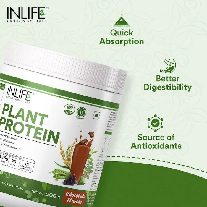 Inlife Plant Based Protein Powder Supplement | 25gms Protein (500g)