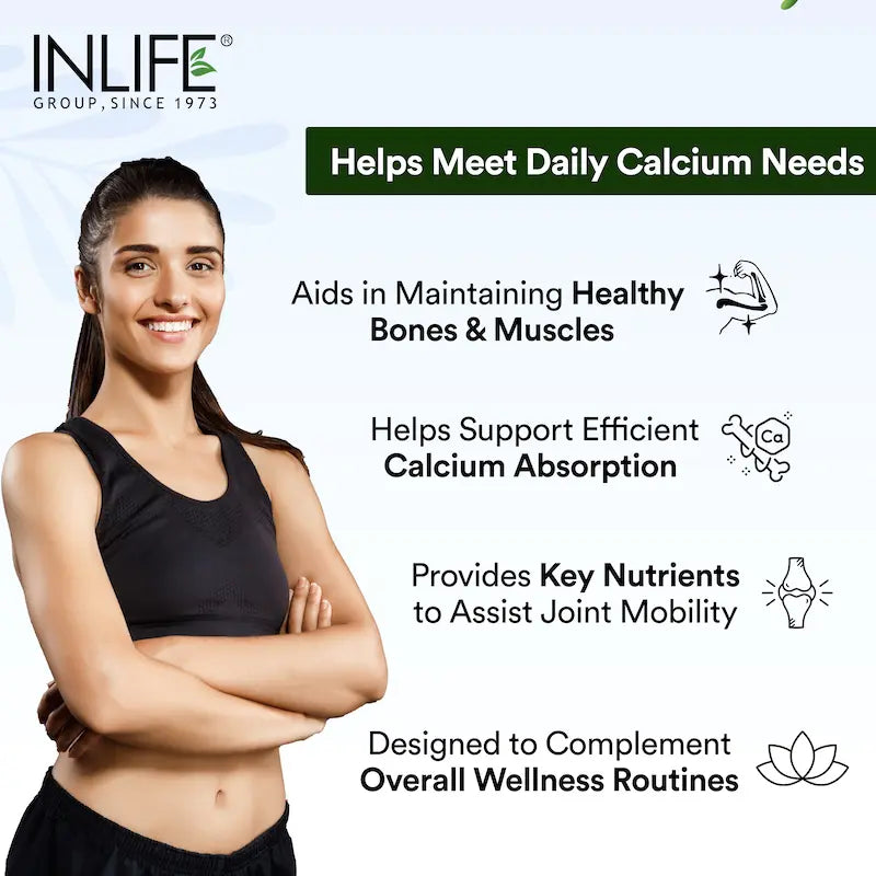 Inlife Bonelife Plus Formula | Calcium Citrate Malate, Magnesium, Zinc, Folic Acid, Vitamin D2, K2 & B12 | Supports Bone & Nutritional Health Tablets - 6