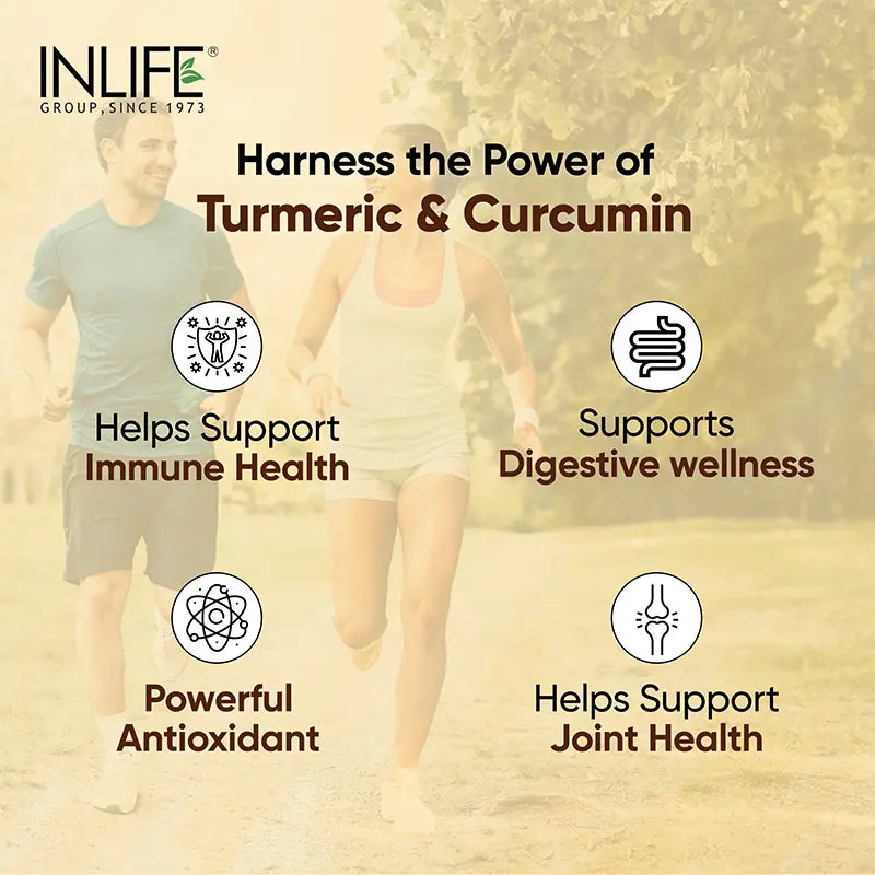 Inlife Turmeric Curcumin Supplement with Ginger & Black Pepper | 1605 mg per Serving | Natural Antioxidant Formula | Vegetarian Tablets - 8