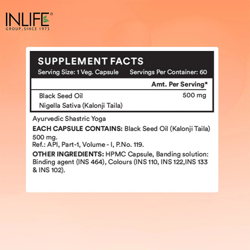Inlife Black Seed Oil Supplement | Kalonji Oil Capsules | 500mg | 60 Veg. Capsules