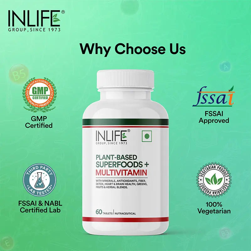 Inlife Plant Based Multivitamins for Men & Women: Superfood | 60 Vegetarian Tablets