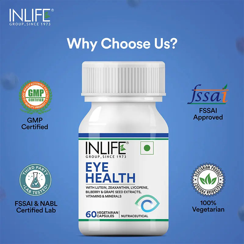 Inlife Eye Health Supplement with Bilberry, Zeaxanthin | Veg. Capsules - 8