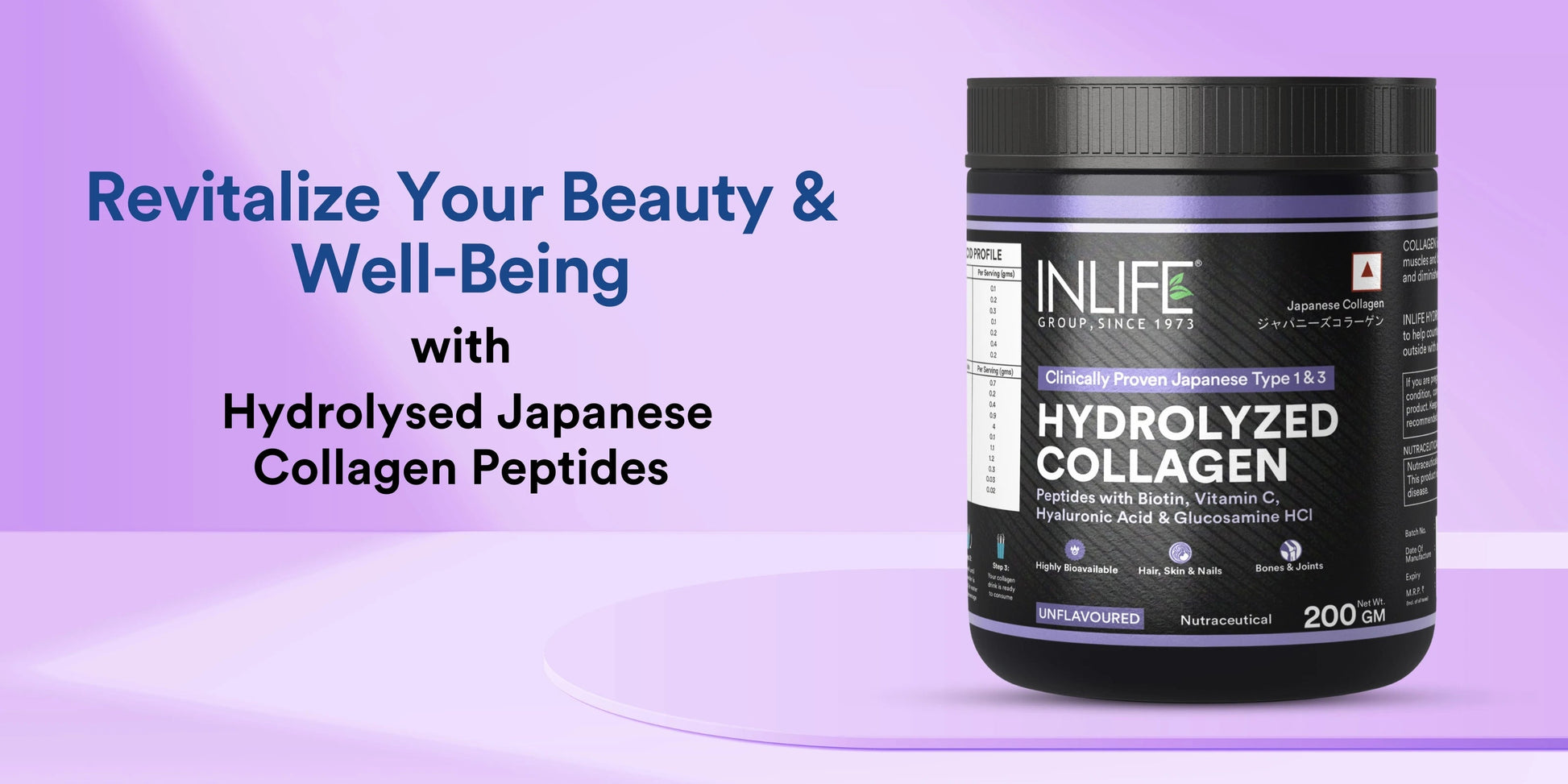Inlife Hydrolyzed Japanese Collagen | Type 1 & 3 Collagen Peptides Powder | Clinically Proven Ingredient | 200g Unflavored powder
