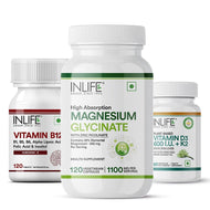 Inlife Plant-Based Vitamin D3 K2 with Organic Coconut Oil + Vitamin B12 ALA + Magnesium Glycinate with Zinc | Vegetarian Combo Pack