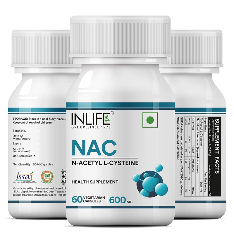 Inlife N-Acetyl Cysteine (NAC) Supplement 600mg | Supports Liver & Respiratory Health | Veg. Capsules - 7