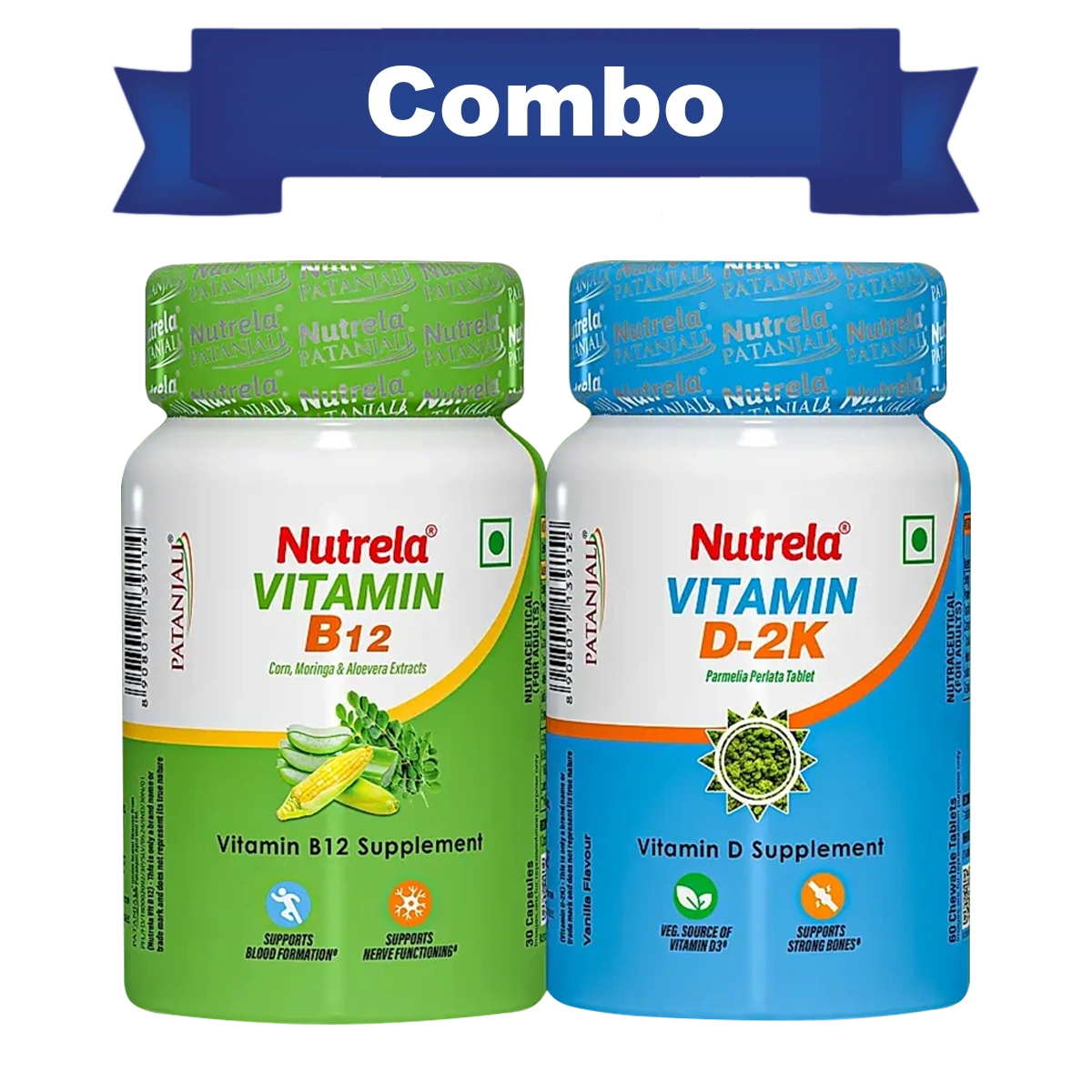 Combo Patanjali Nutrela Vitamin D2K + B12 (60N+30) Capsules