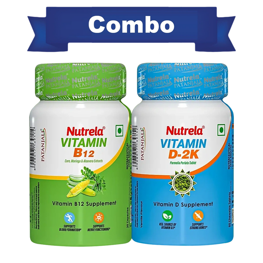 Combo Patanjali Nutrela Vitamin D2K + B12 (60N+30) Capsules