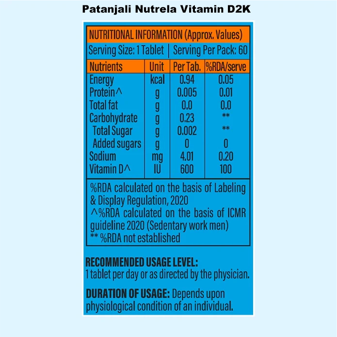 Combo Patanjali Nutrela Vitamin D2K + B12 (60N+30) Capsules