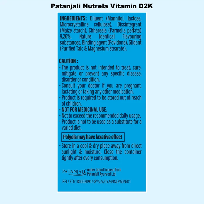 Combo Patanjali Nutrela Vitamin D2K + B12 (60N+30) Capsules