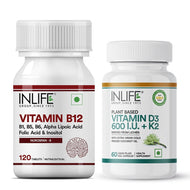 Inlife Vitamin B12 (RDA) Tablets + Vitamin D3 600 IU with K2 - MK7 Capsules | Vegeterian Combo Pack