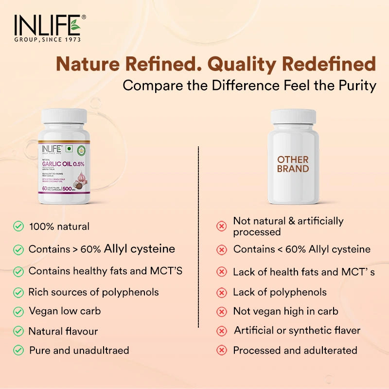 Inlife Garlic Oil with Cold Pressed Coconut Oil Capsules - Dual Action Formula | High Potency Diallyl Disulfide & MCTs | Vegetarian Capsules - 8