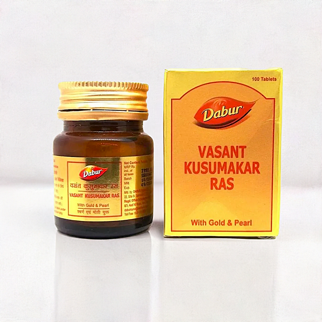 Dabur Vasant Kusumakar Ras Gold 100 Tablets – Traditional Ayurvedic Supplement