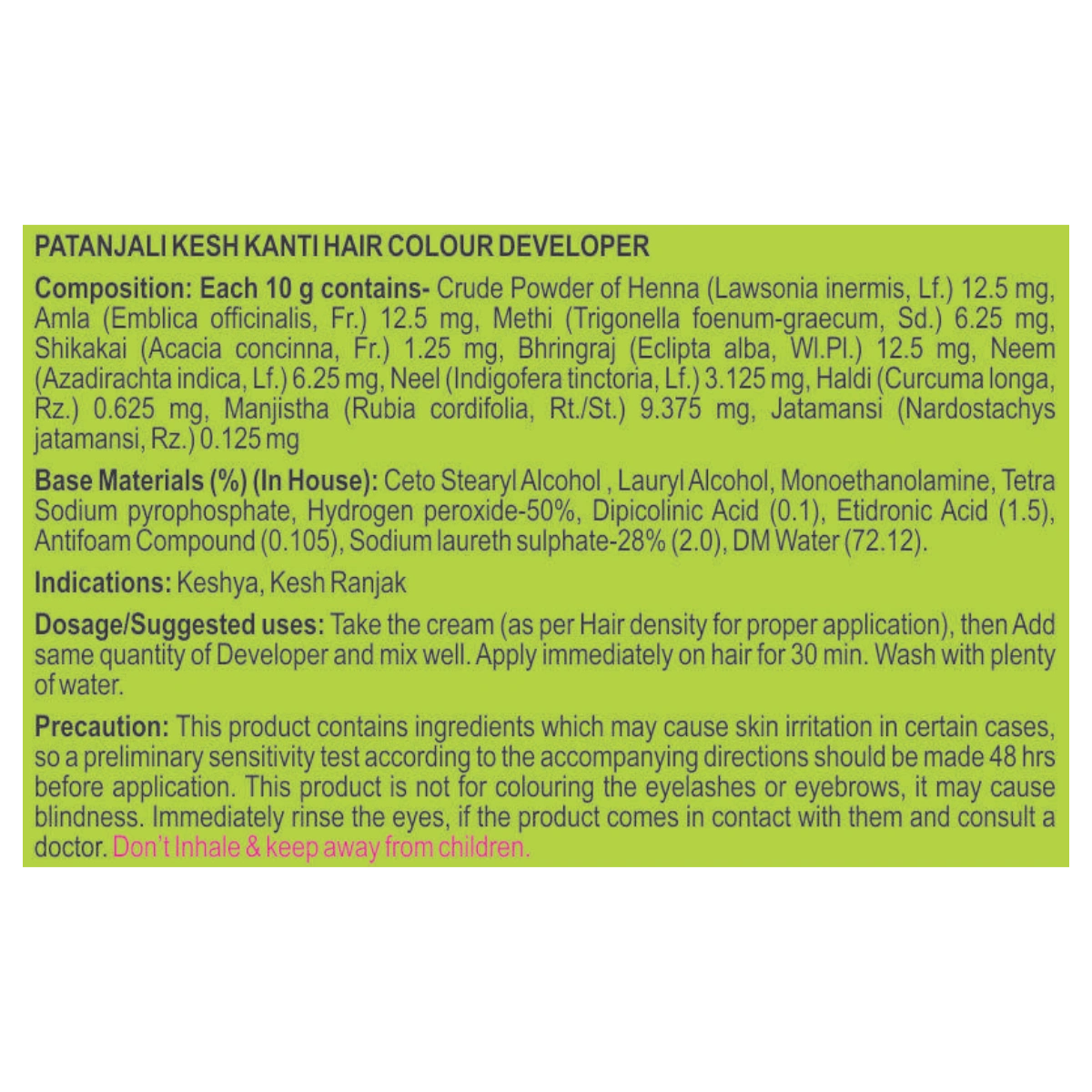 Patanjali Kesh Kanti Hair Colour Dark Brown (Cream & Developer) 40g