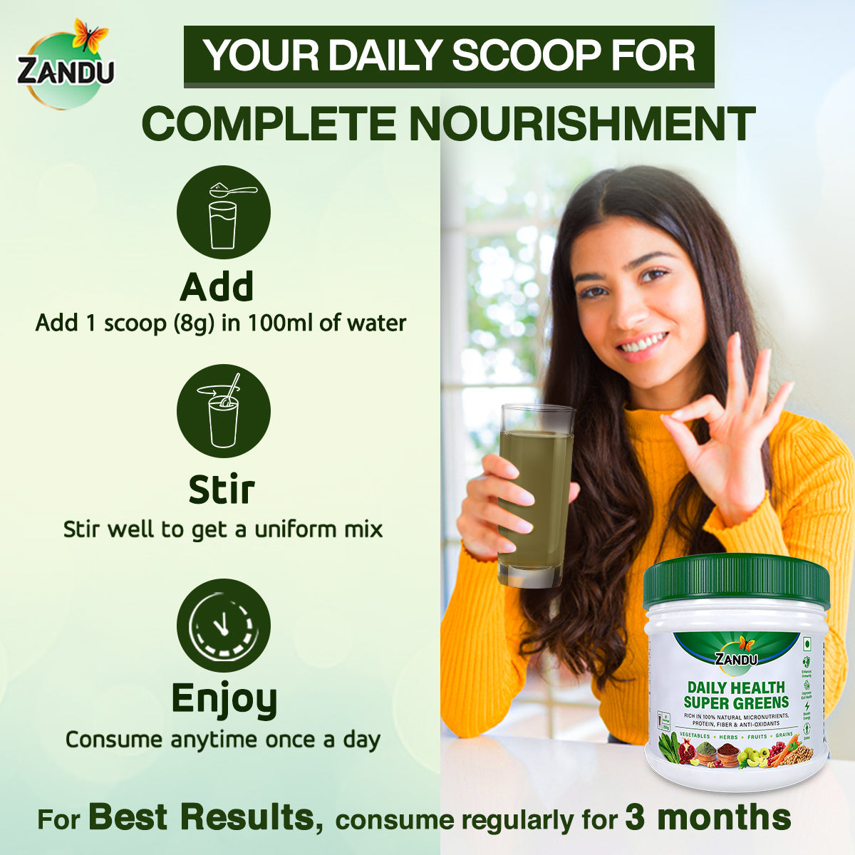 Zandu Daily Supergreens Powder Drink 250g