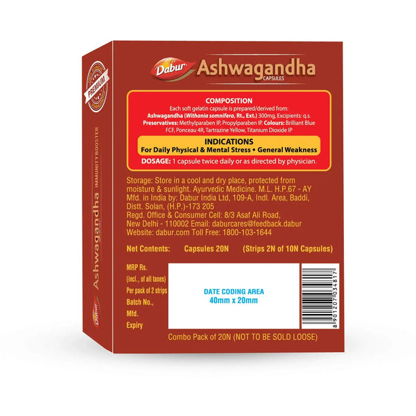 Dabur Ashwagandha Capsules 20 Capsules