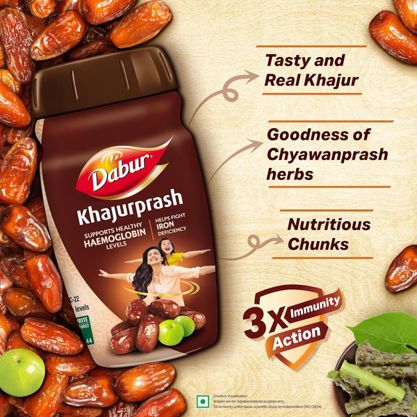 Dabur Khajurprash | 3X Immunity Action | Supports Healthy Haemoglobin Levels | Natural Source of Iron | Goodness of Khajur & Giloy