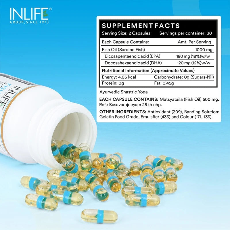 Inlife Fish Oil Omega 3 Fatty Acids Supplement | 1000mg 60 Capsules