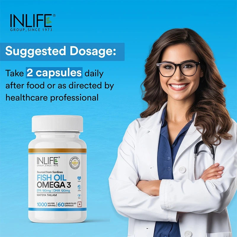 Inlife Fish Oil Omega 3 Fatty Acids Supplement | 1000mg 60 Capsules