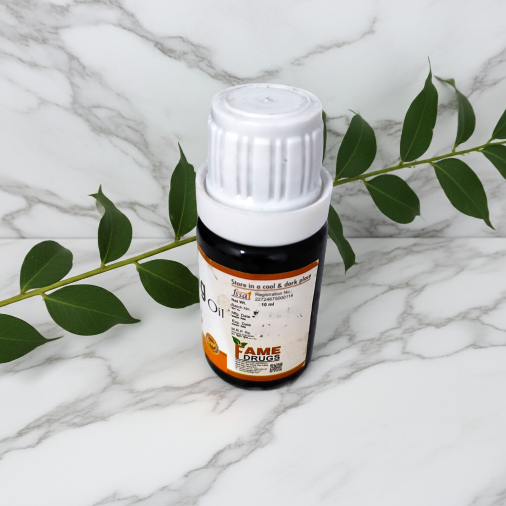 Fame Drugs Heeng Oil 10ml – Natural Asafoetida Oil for External Use | For Digestion & Baby Colic Relief