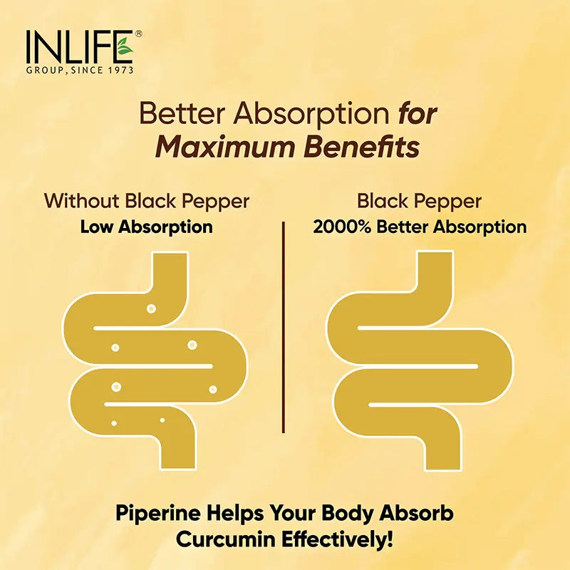 Inlife Turmeric Curcumin Supplement with Ginger & Black Pepper | 1605 mg per Serving | Natural Antioxidant Formula | 60 Vegetarian Tablets