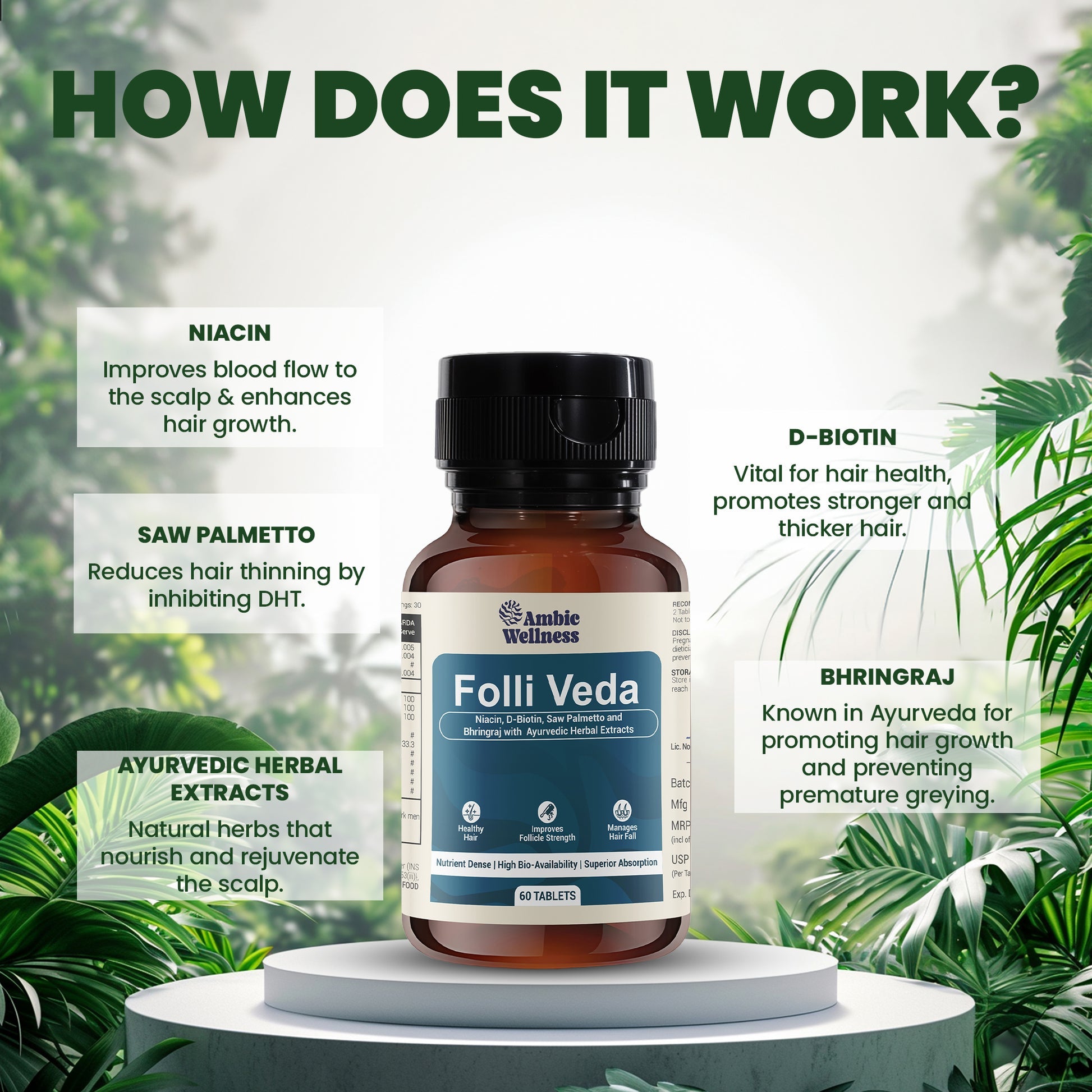 Ambic Wellness Folli Veda Hair Supplement for Men & Women 60 Tablets