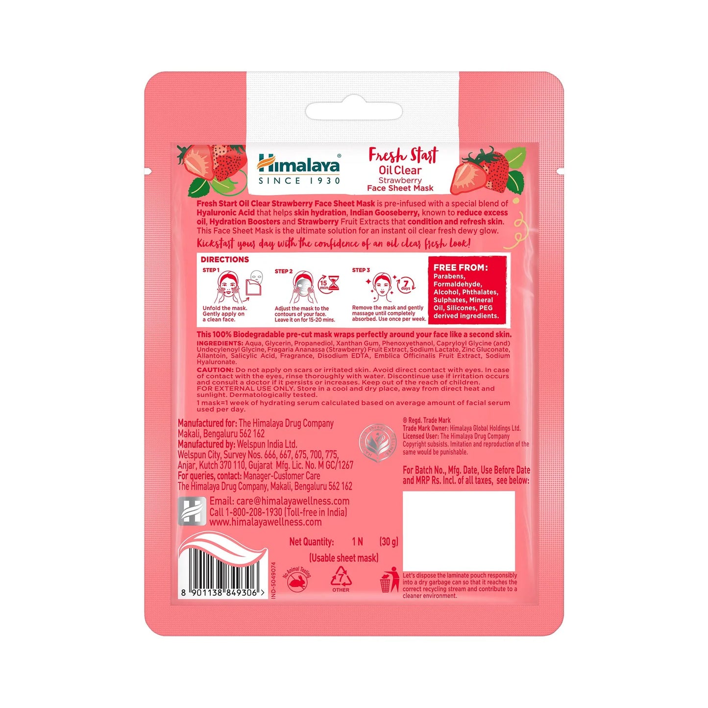 Himalaya Fresh Start Oil Clear Strawberry Face Sheet Mask 30g (Pack Of 2)