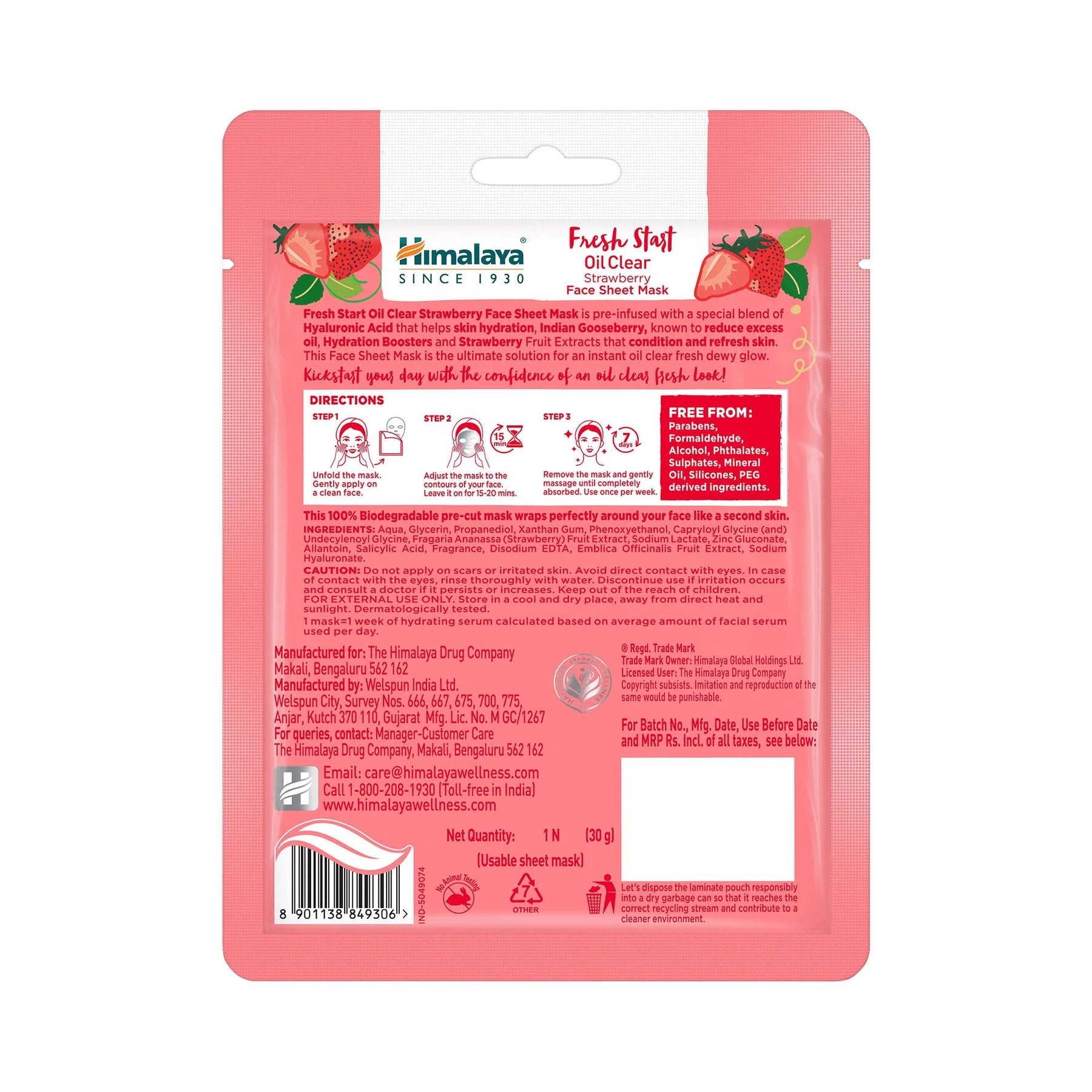 Himalaya Fresh Start Oil Clear Strawberry Face Sheet Mask 30g (Pack Of 2)