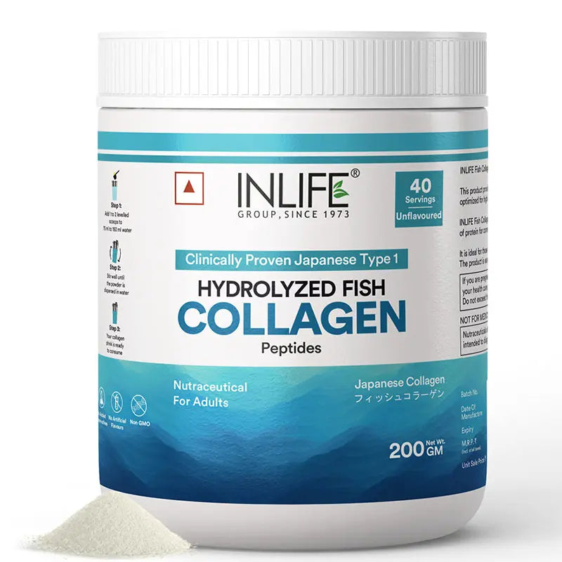 Inlife  Hydrolyzed Japanese Marine Fish Collagen Peptides Powder | Clinically Proven Ingredient | 200g Unflavored